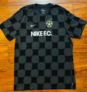 NWOT Nike F.C. Dri-FIT Checkerboard Graphic Soccer T-Shirt Anthracite Black sz L